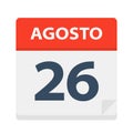 Agosto 26 - Calendar Icon - August 26. Vector illustration of Spanish Calendar Leaf