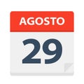 Agosto 29 - Calendar Icon - August 29. Vector illustration of Spanish Calendar Leaf