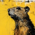 Yellow Rodent Painting In High-contrast Realism Style