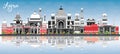 Agra India City Skyline with Color Buildings, Blue Sky and Reflections