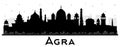 Agra India City Skyline Silhouette with Black Buildings Isolated on White