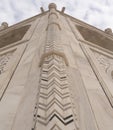 AGRA, INDIA - MARCH, 26, 2019: close up low angle shot of a corner of the taj mahal