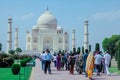 Local Indian People visiting the Taj Mahal in the Sunny Day