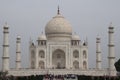 Agra, India - 16 March 2024. A white pearl in the light blue sky ocean. The Majestic Taj Mahal