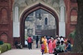 Agra, India - November 13, 2022: Main gate in Red Fort Agra with froup of people
