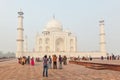 Tourists visit Taj Mahal - famous Indian landmark and tourist at