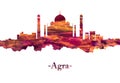 Agra India Skyline in Red