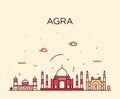 Agra skyline, India. Trendy vector linear style