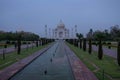 The south side of the Taj Mahal on a cloudy morning.