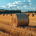 Agrarian landscape Hay bales scattered across a golden field