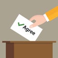 Agree check mark choice vote hand putting a ballot paper in a slot of box Royalty Free Stock Photo