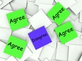 Agree Disagree Post-It Notes Show Supporting Or