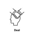 Agree, handshake, head icon. Element of creative thinkin icon witn name. Thin line icon for website design and development, app