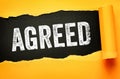 Agreed text emphasizes acceptance, confirmation, shared decision, mutual understanding, cooperation, approval, alignment, and Royalty Free Stock Photo