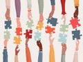 Agreement or affair between a group of colleagues or collaborators. Diversity people co-workers who collaborate. Jigsaw puzzle