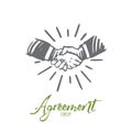 Agreement, business, handshake, partnership, deal concept. Hand drawn isolated vector. Royalty Free Stock Photo