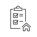 Agreement with checklist on clipboard with house symbol. Real estate sale prep. Pixel perfect vector icon