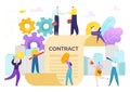 Agreement contract between people, business teamwork partnership deal vector illustration. Finance businessman corporate Royalty Free Stock Photo