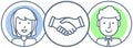 Handshake icon as sign of closing deal during meeting. People partners or friends shaking hands