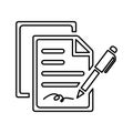 Agreement, pen, sign outline icon. Line art sketch Royalty Free Stock Photo