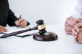 Agreement prepared by lawyer signing decree of divorce dissolution or cancellation of marriage, husband and wife during divorce