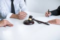 Agreement prepared by lawyer signing decree of divorce dissolution or cancellation of marriage, husband and wife during divorce