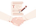 Agreement. Shaking hands and signed contract. Concept business vector illustration. Contract papers. Document signature Royalty Free Stock Photo