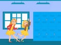 Agressive Girl Tripped Her Classmate, Bullying and Mocking at School Cartoon Vector Illustration