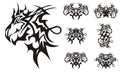 Agressive peaked dragon symbols in tribal style