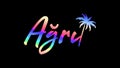 Agri. Multicolor gradient bright contrast inscription and palm tree. Transparent Alpha channel