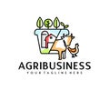 Agribusiness, silos or storage, barn, plants, cow and chicken, logo design. Agriculture, farm, farming, garden and animal husbandr Royalty Free Stock Photo