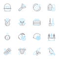 Agribusiness tools linear icons set. Harvesters, Tractors, Cultivators, Irrigation, Fertilizers, Seedlings, Greenhouses Royalty Free Stock Photo