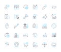 Agribusiness tools linear icons set. Harvesters, Tractors, Cultivators, Irrigation, Fertilizers, Seedlings, Greenhouses Royalty Free Stock Photo