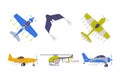 Agricultural Biplane with Propeller for Aerial Application of Pesticides Vector Illustration Set