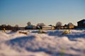 Agricultural buildings and fields in the snow in winter . Royalty Free Stock Photo