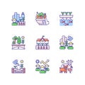 Agricultural business RGB color icons set