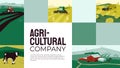 Agricultural company design template. Farming, cow in pasture