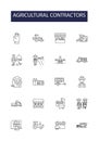 Agricultural contractors line vector icons and signs. Cultivators, Growers, Harvesters, Ploughmen, Sowers, Reapers