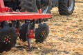 Agricultural disc harrow, close-up on the ground