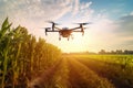 Agricultural drones fly in corn fields with Ai Generator