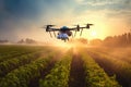 Agricultural drones fly in corn fields to fertilize with Ai Generator