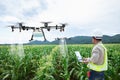 Agricultural Engineering robot Tech is controlling drone for farming innovation, Generative Ai