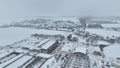 Cowshed farm barn winter frost snow drone aerial building agricultural breeding cattle pigs, breeding goats, sheep