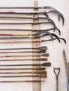 Agricultural farming tools on the wall