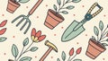 Agricultural and Garden Tools Seamless Pattern Background, vector design Generative AI Royalty Free Stock Photo