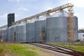 Agricultural grain elevator and railroad.