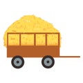 Agricultural haycock in the trailer in cartoon flat style, rural hay rolled stack, dried farm haystack. Vector