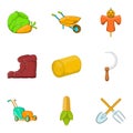 Agricultural icons set, cartoon style