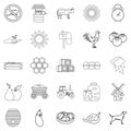 Agricultural icons set, outline style