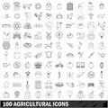 100 agricultural icons set, outline style Royalty Free Stock Photo